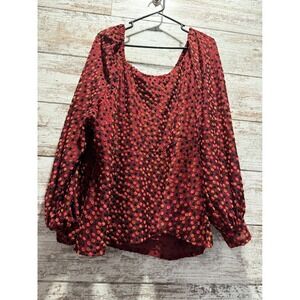 Lane Bryant Burgundy Textured Dot Print Bishop Sleeve Blouse Top Plus Size 26/28